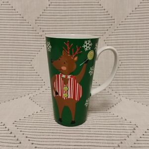 Festive Reindeer Mug with Green Background